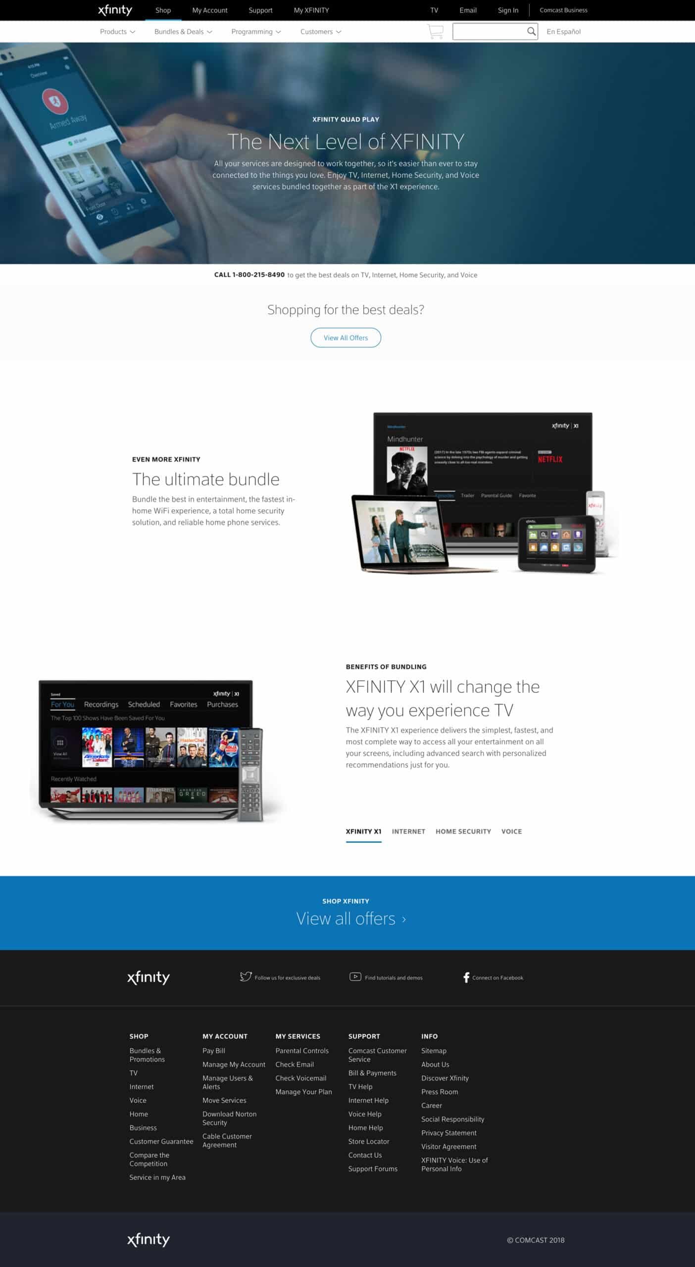 Xfinity X1 header, flagship cable+streaming surface