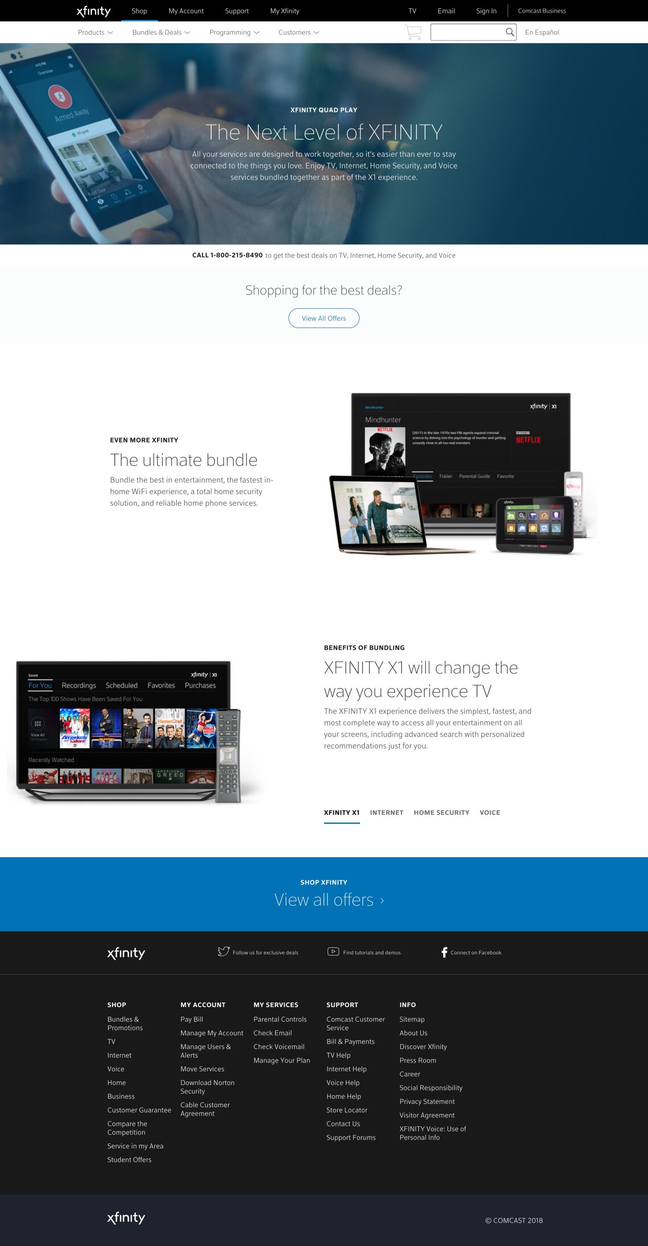 Xfinity desktop, full responsive page, scrollable