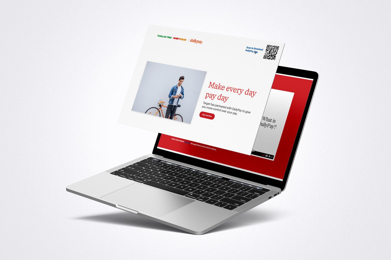 A DailyPay partner landing page on a laptop