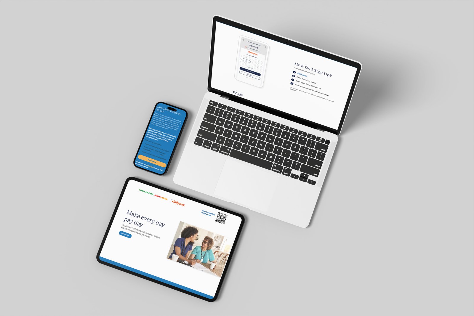 DailyPay, partner landing pages, multi-device