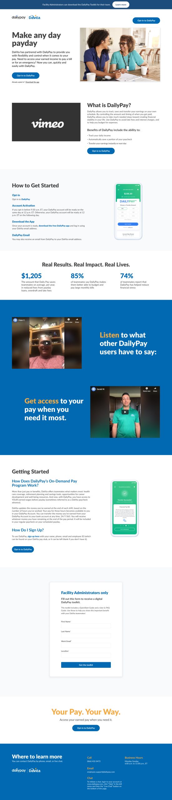 DaVita, existing landing page