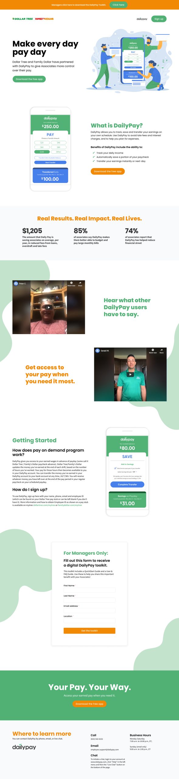 Dollar Tree, existing landing page