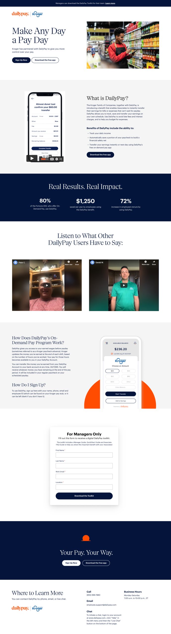 Kroger, existing landing page