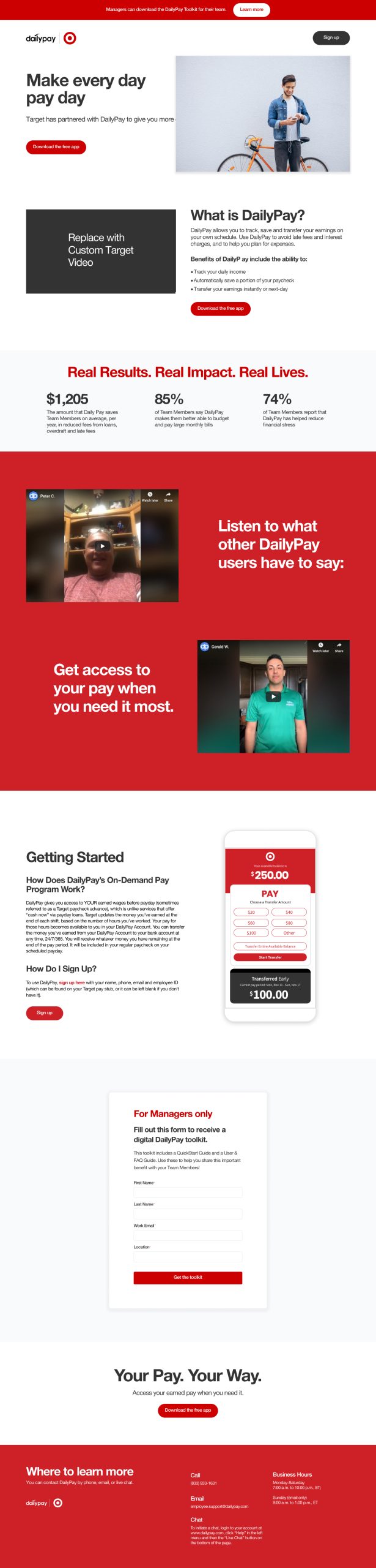 Target, existing landing page