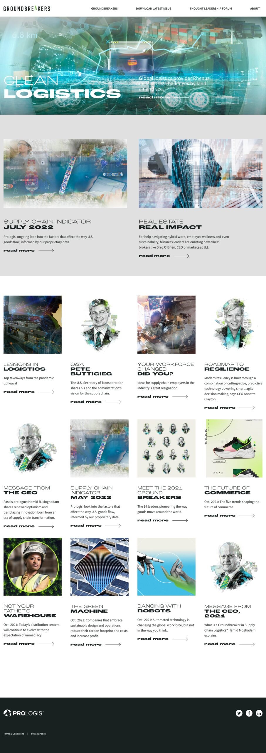 Groundbreakers, homepage article grid
