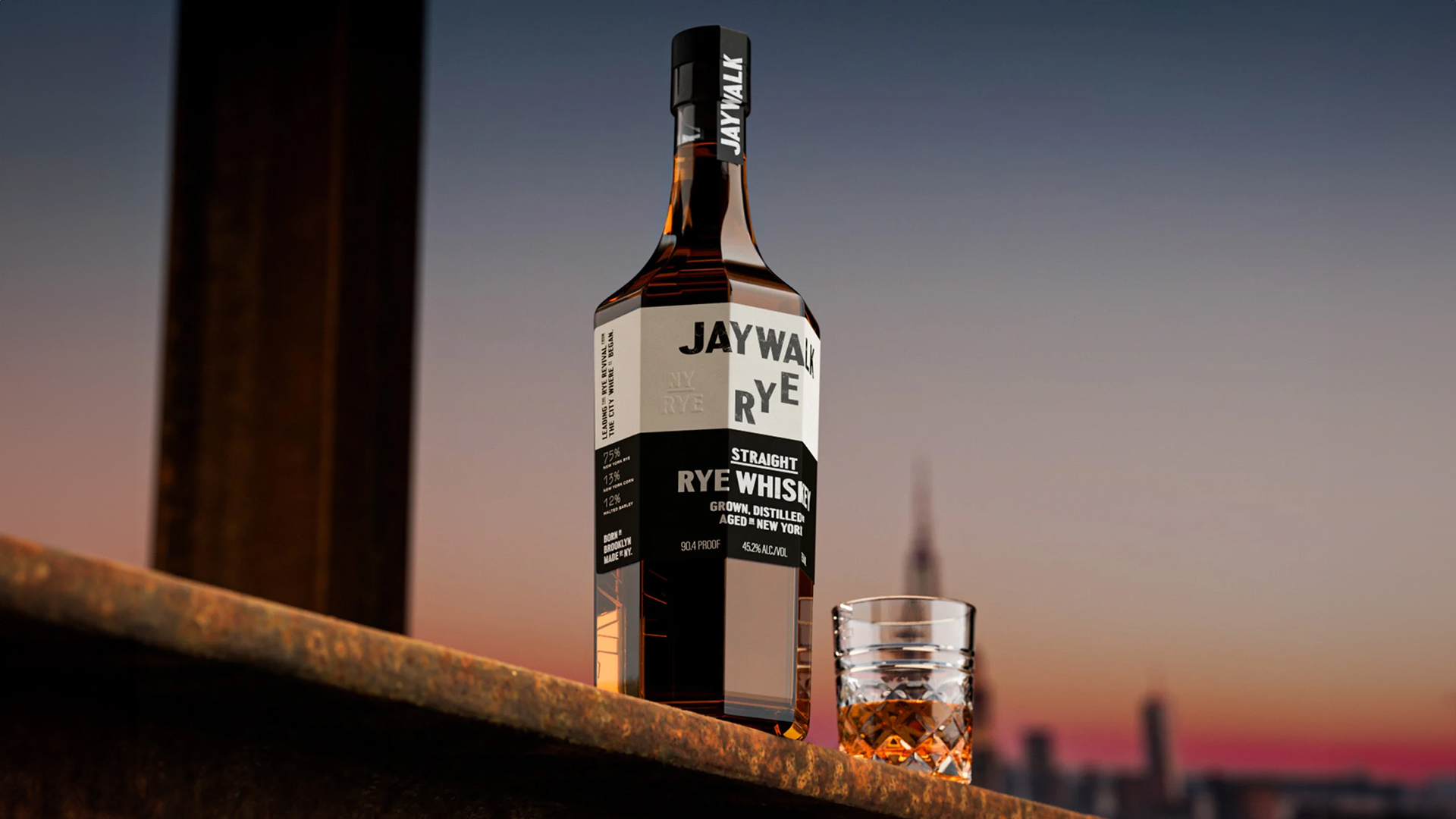Straight Rye, NYC skyline at sunset