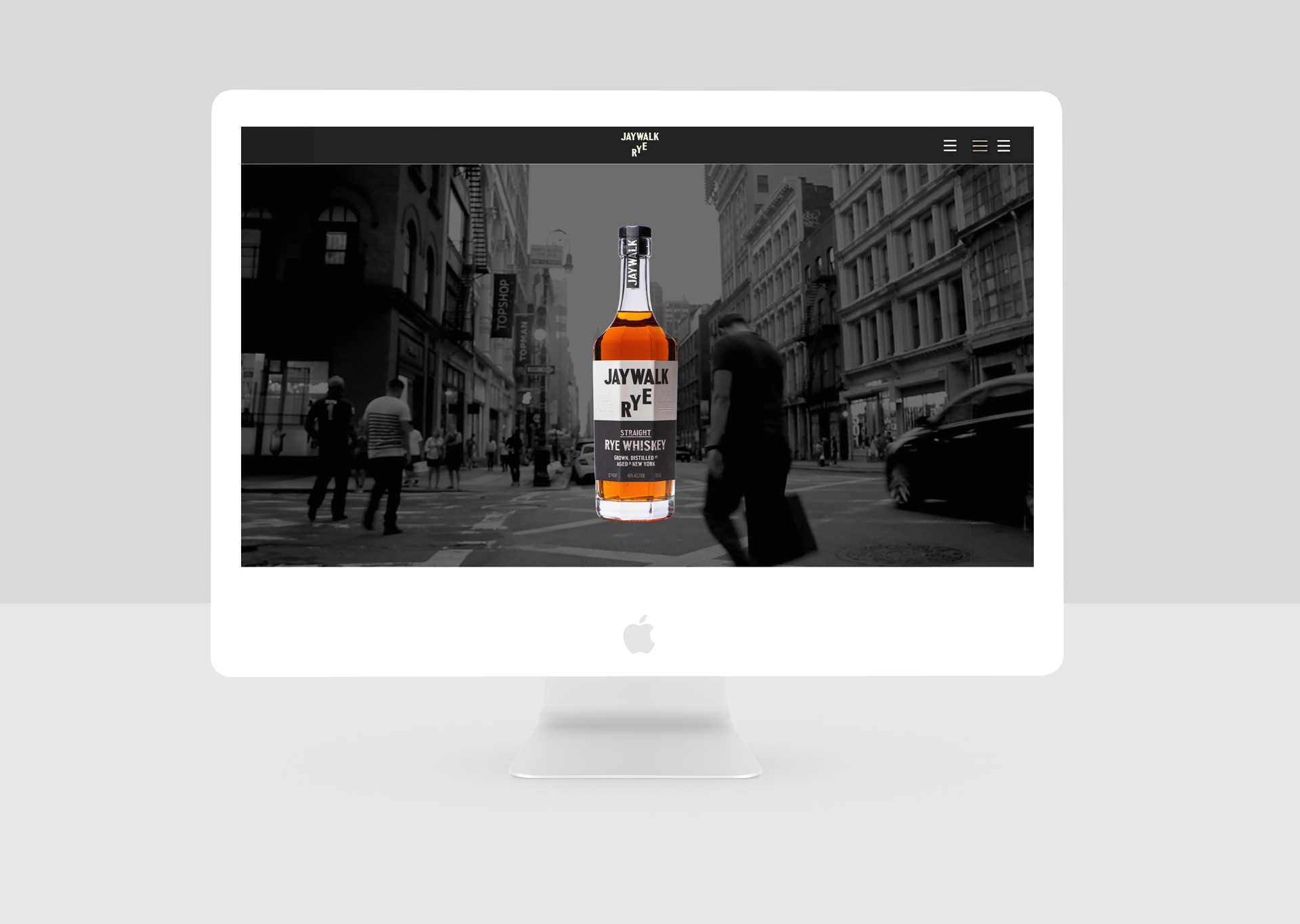 Jaywalk homepage, iMac mockup