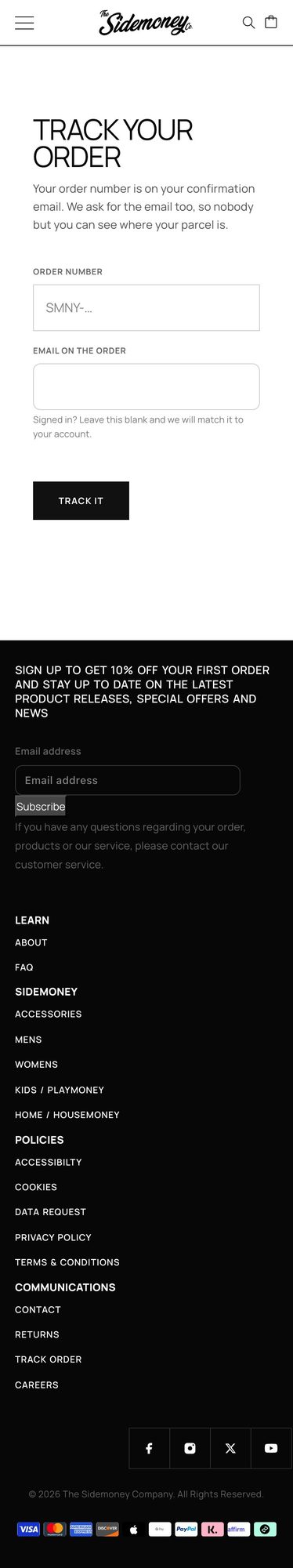 sidemoney.co, Order tracking, Mobile