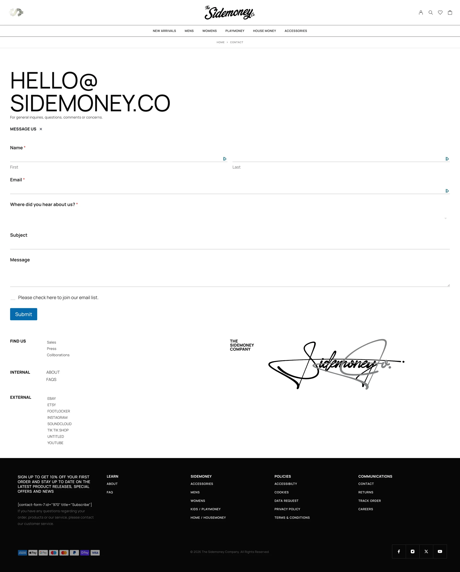 Contact page · live site