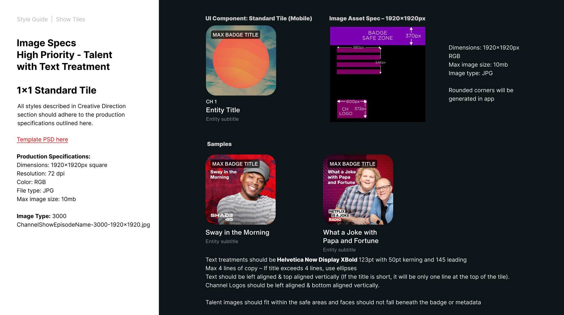 Style guide, AOD show tiles, page 9