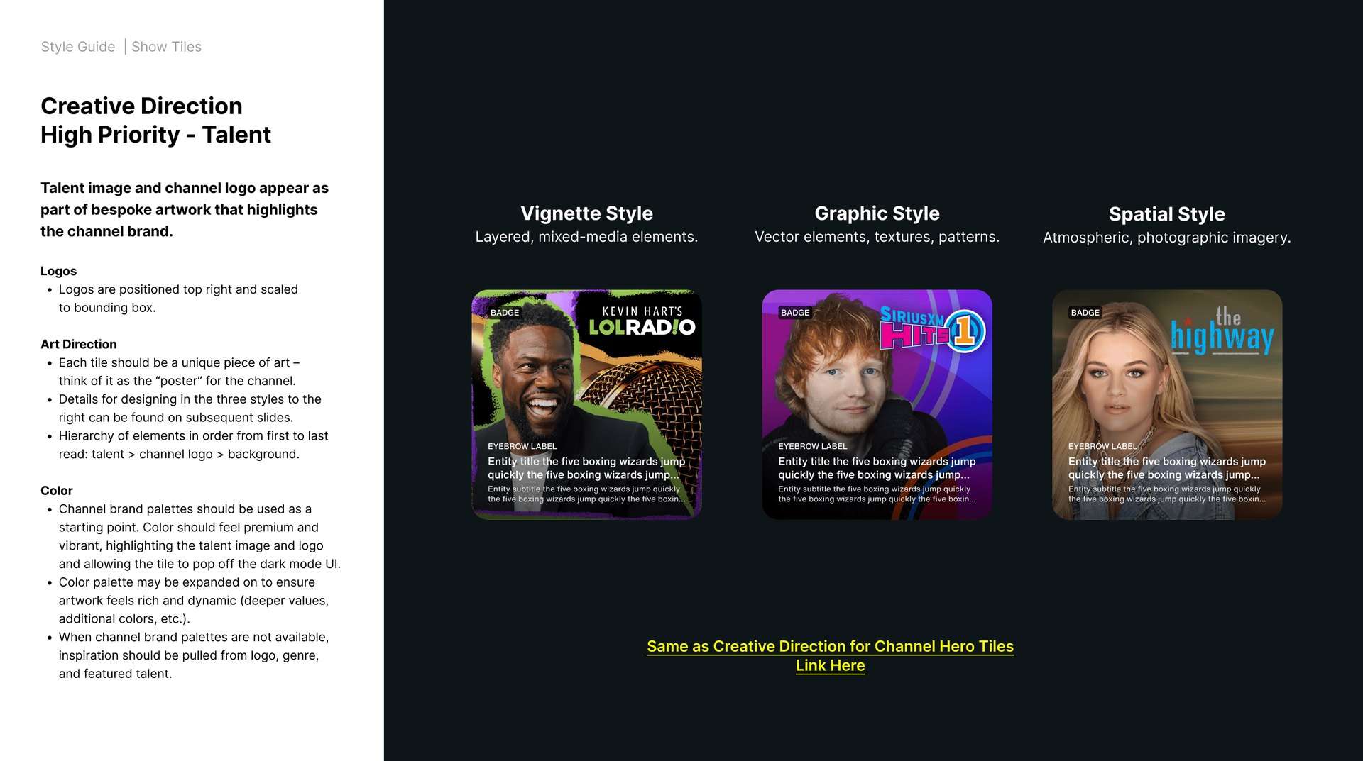 Style guide, AOD show tiles, page 11