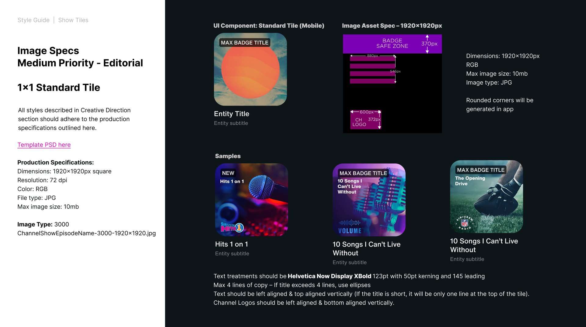 Style guide, AOD show tiles, page 14