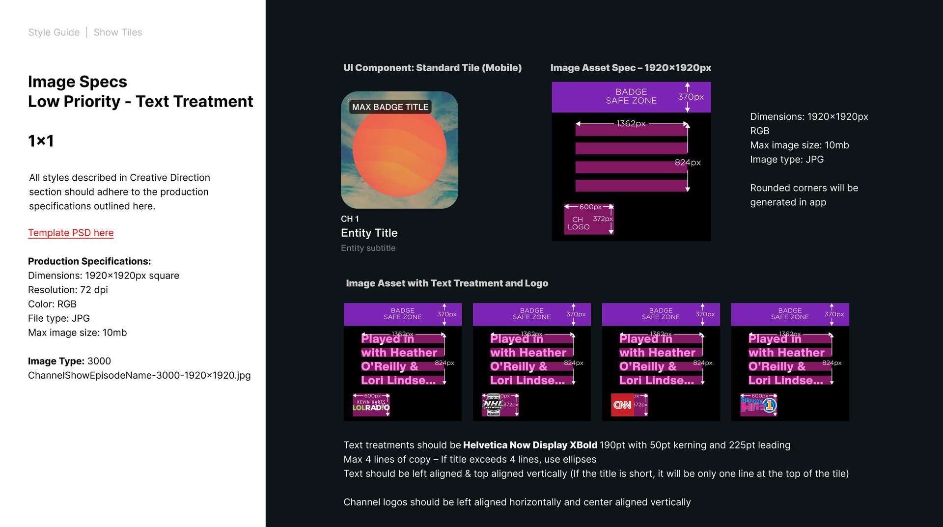 Style guide, AOD show tiles, page 20