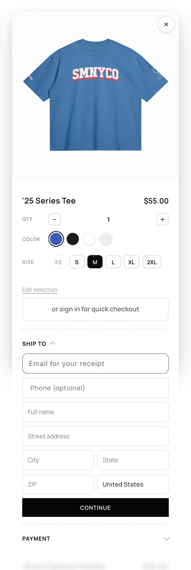 Quick checkout: the address step inside the card