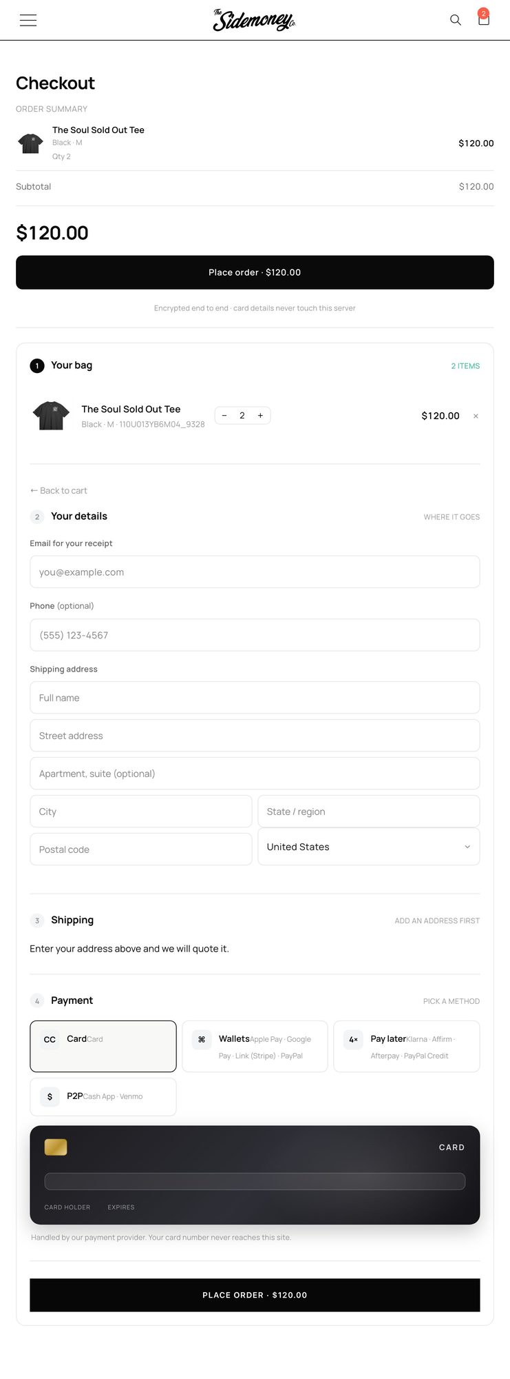 sidemoney.co, Checkout, Tablet