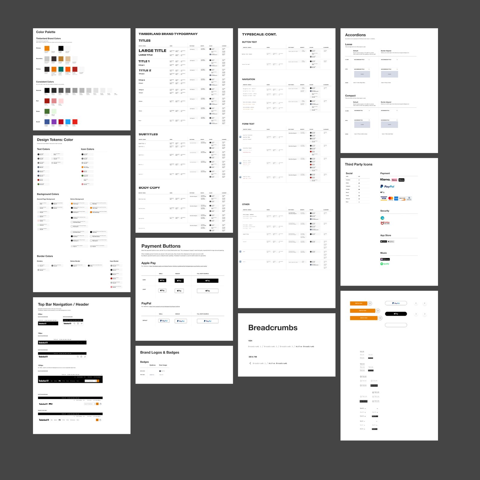 Timberland design system, component sheet 1