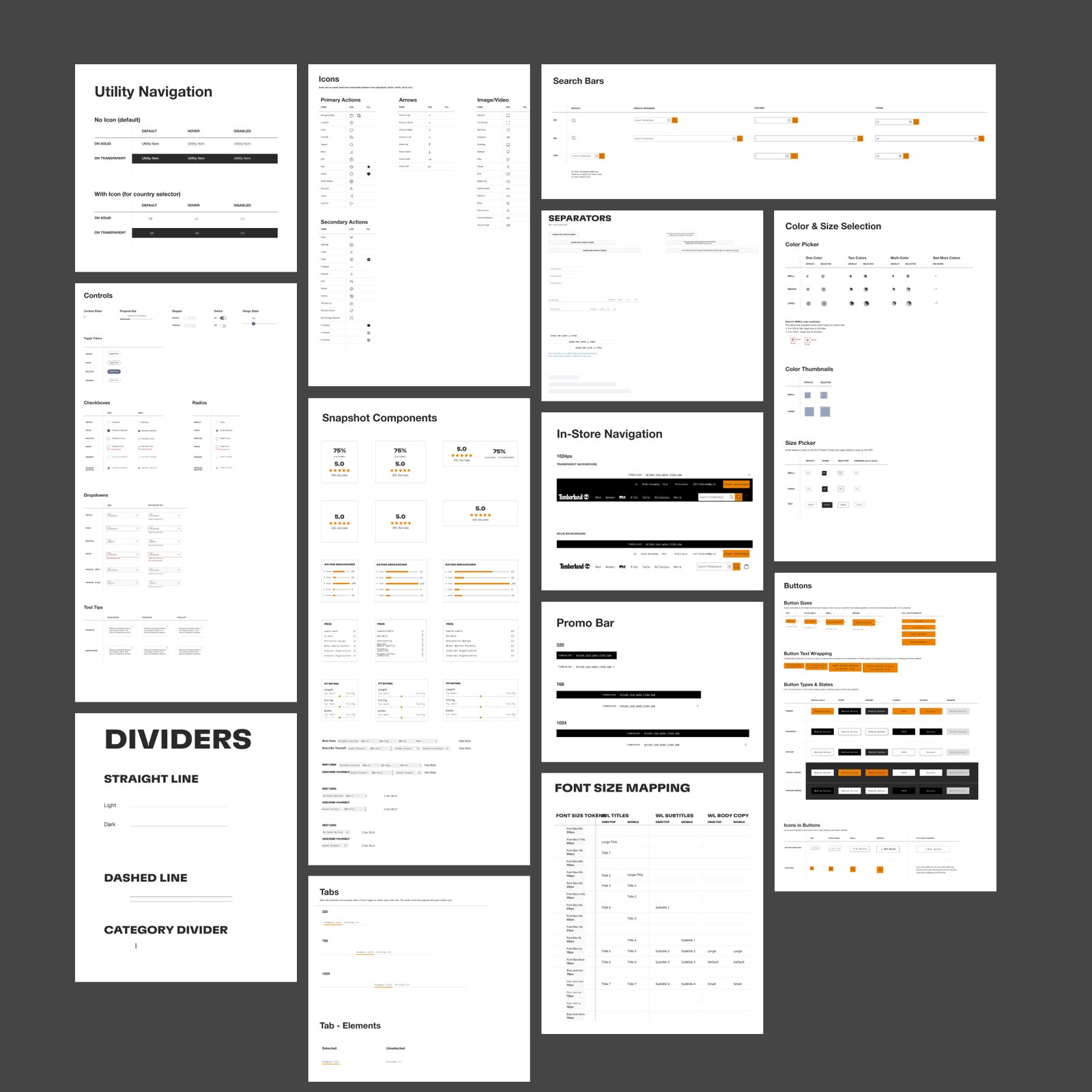 Timberland design system, component sheet 2