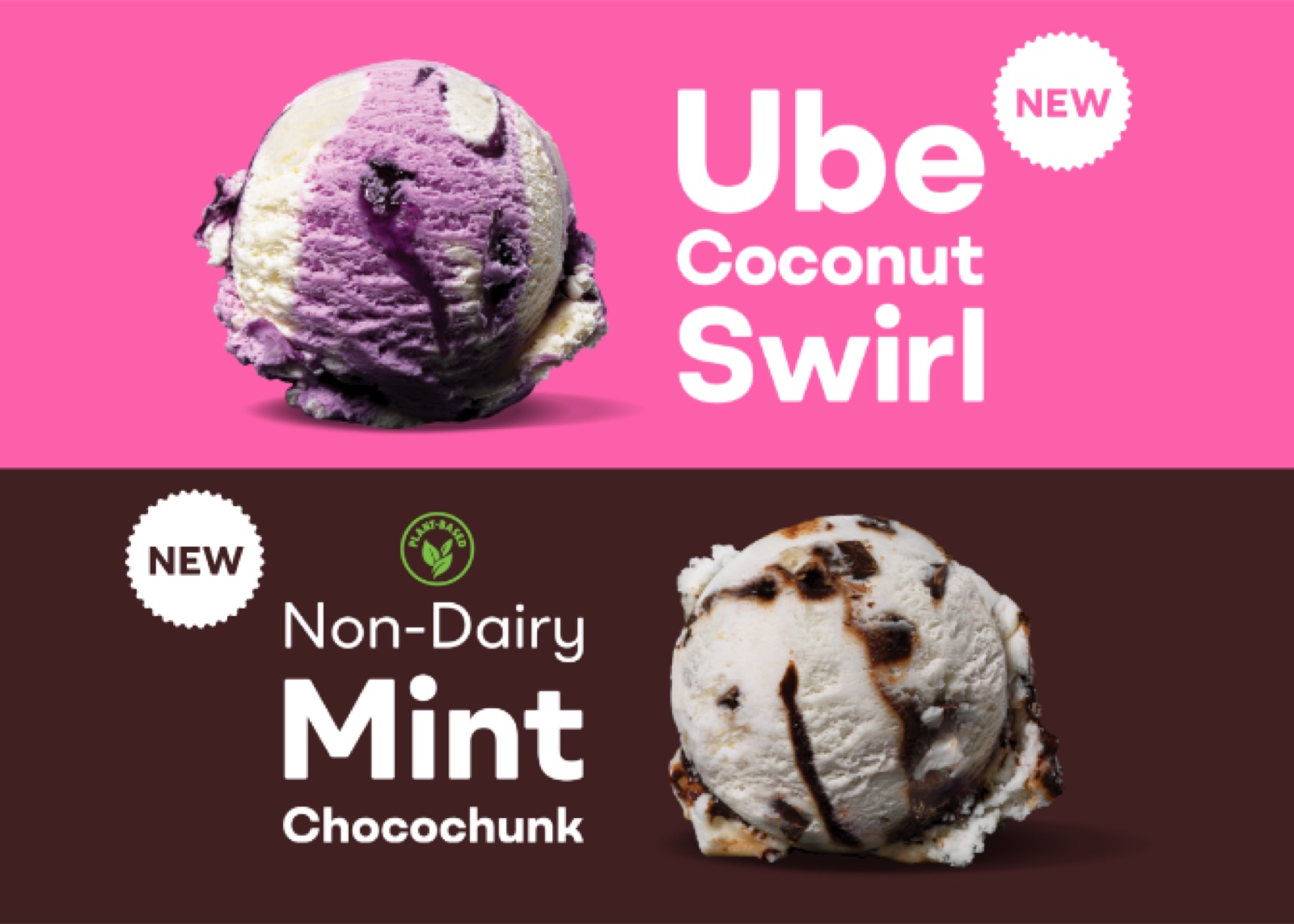 Ube Coconut Swirl and Non-Dairy Mint Chocochunk tiles