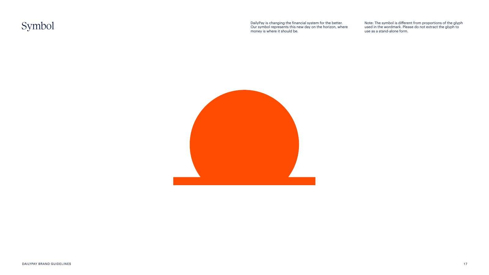Brand Guidelines page Symbol: the orange sun-over-horizon symbol