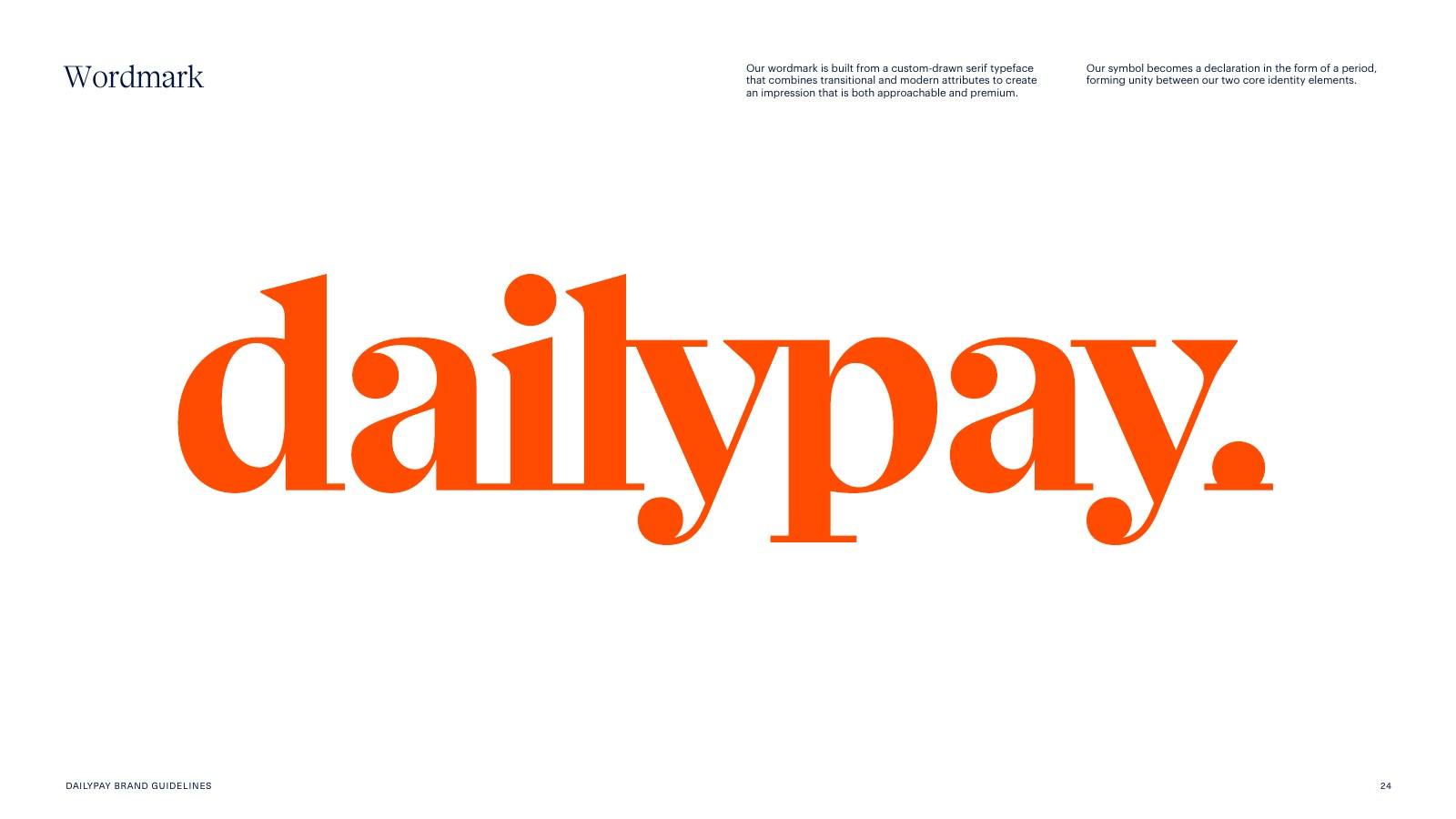 Brand Guidelines page Wordmark: the orange dailypay wordmark