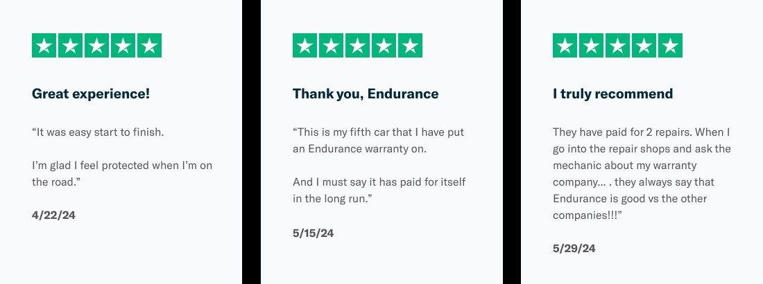 Three customer review modules from the Endurance emails