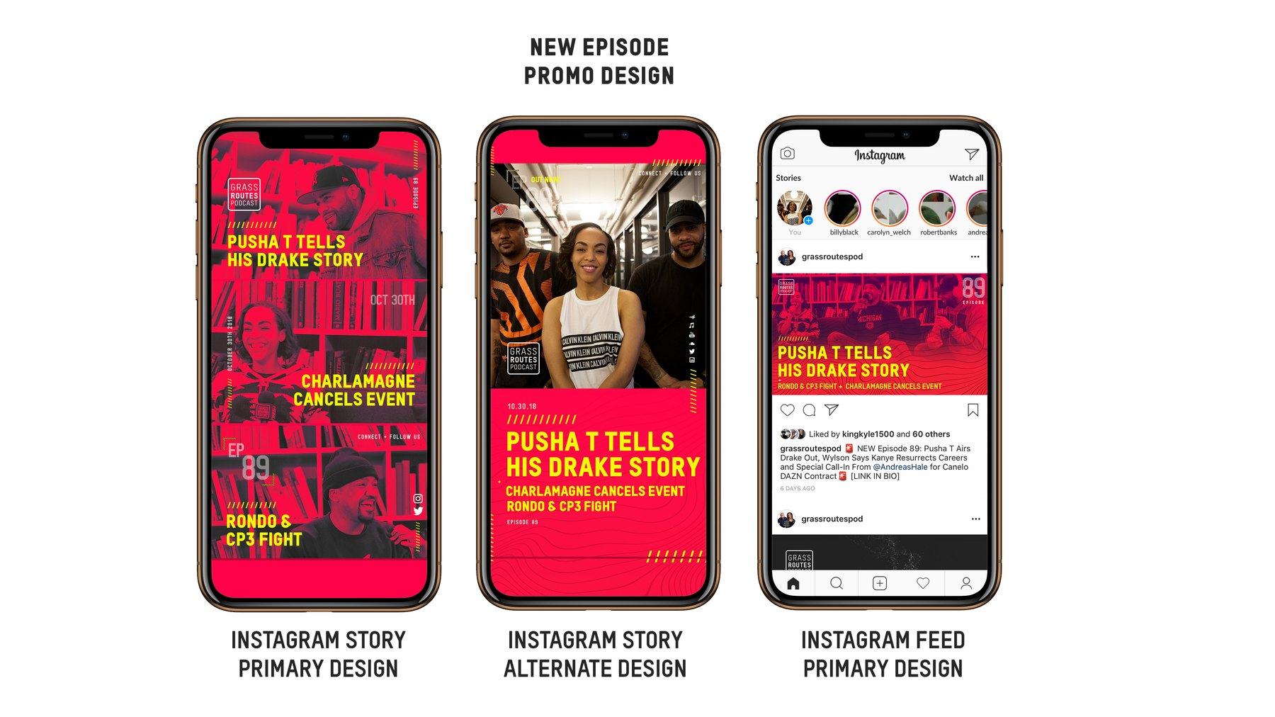 New episode promo design, story and feed