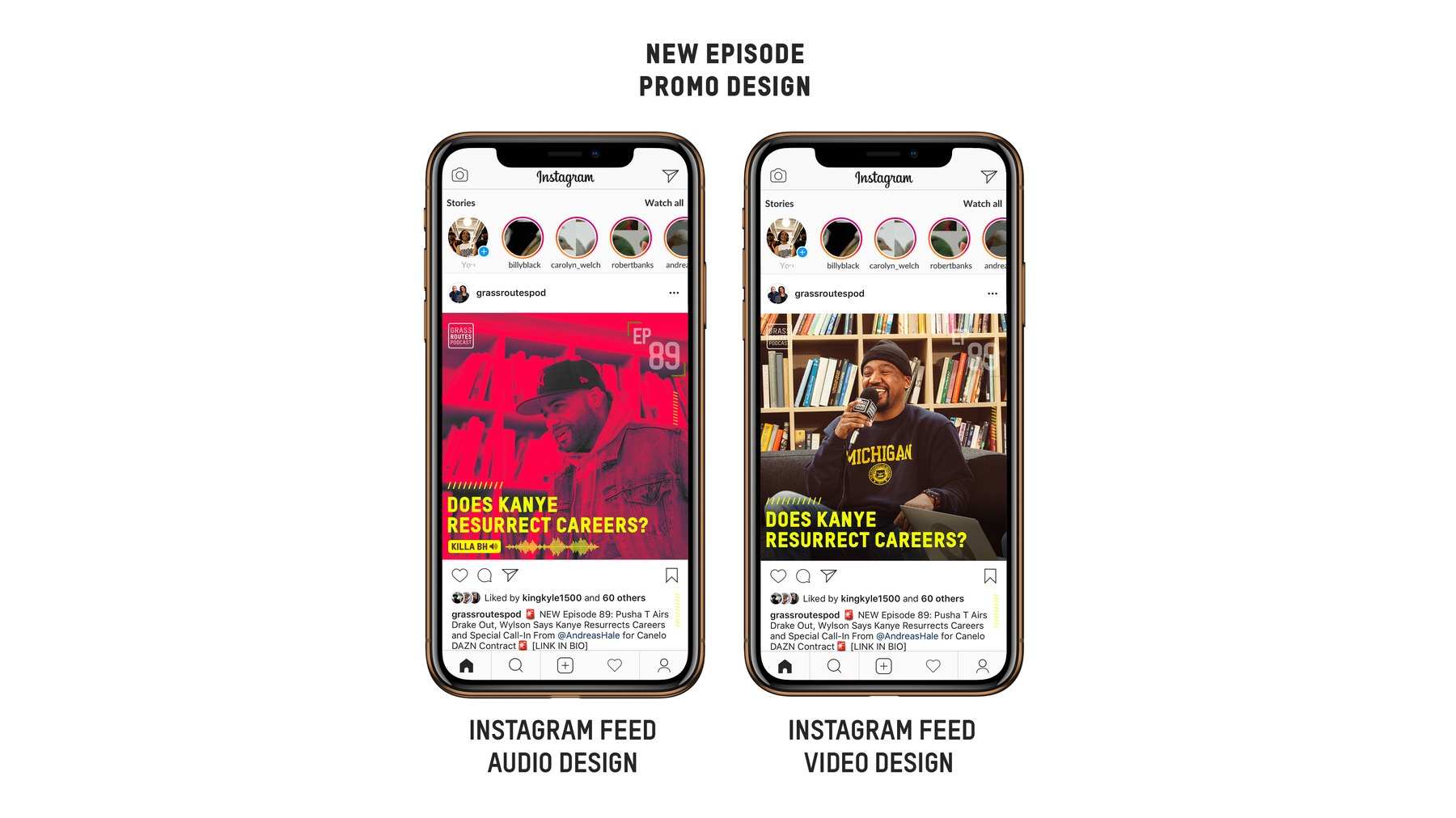 New episode promo design, feed audio and video