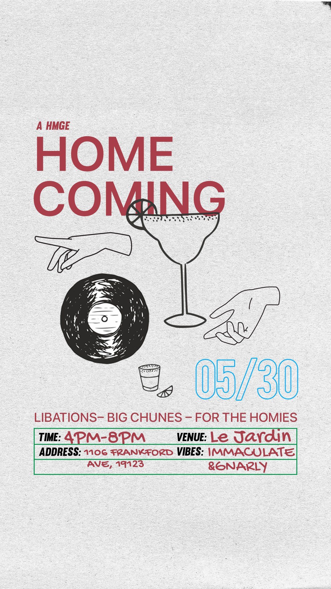 Homecoming flyer, wine, story