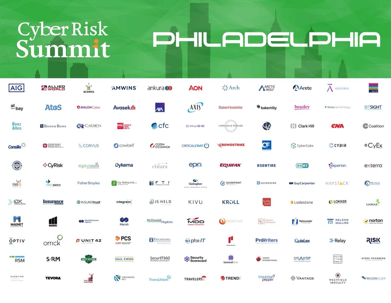 Cyber Risk Summit Philadelphia sponsor logo wall, 2023