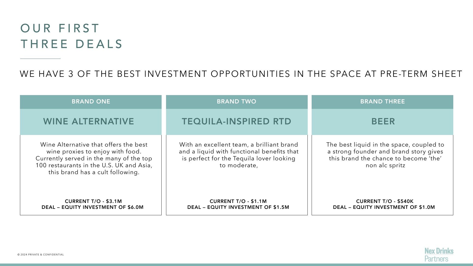 Our first three deals