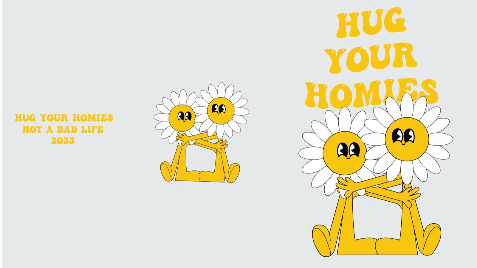 Yellow type colourway with the daisy limbs drawn in yellow