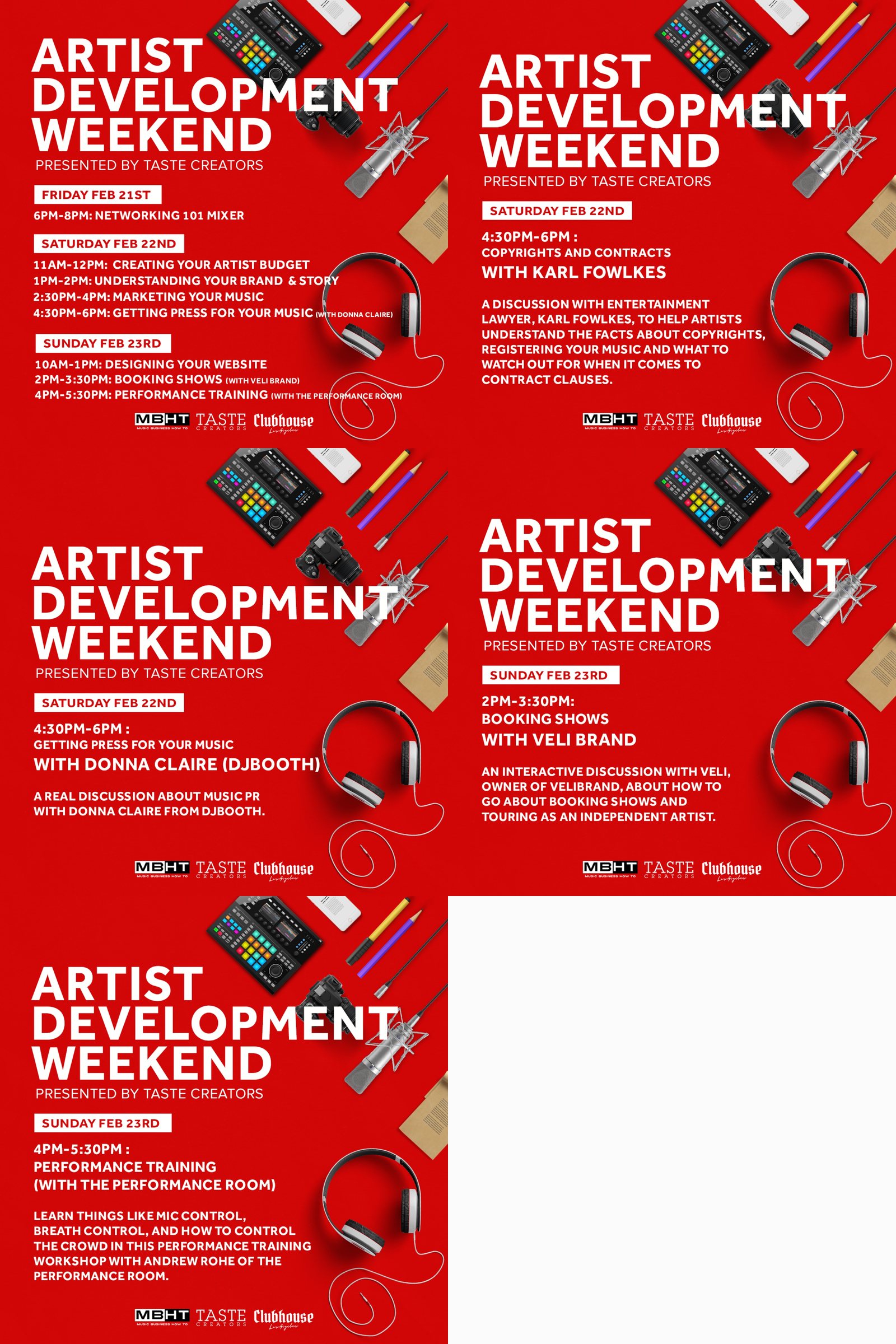 Artist Development Weekend, the three day schedule