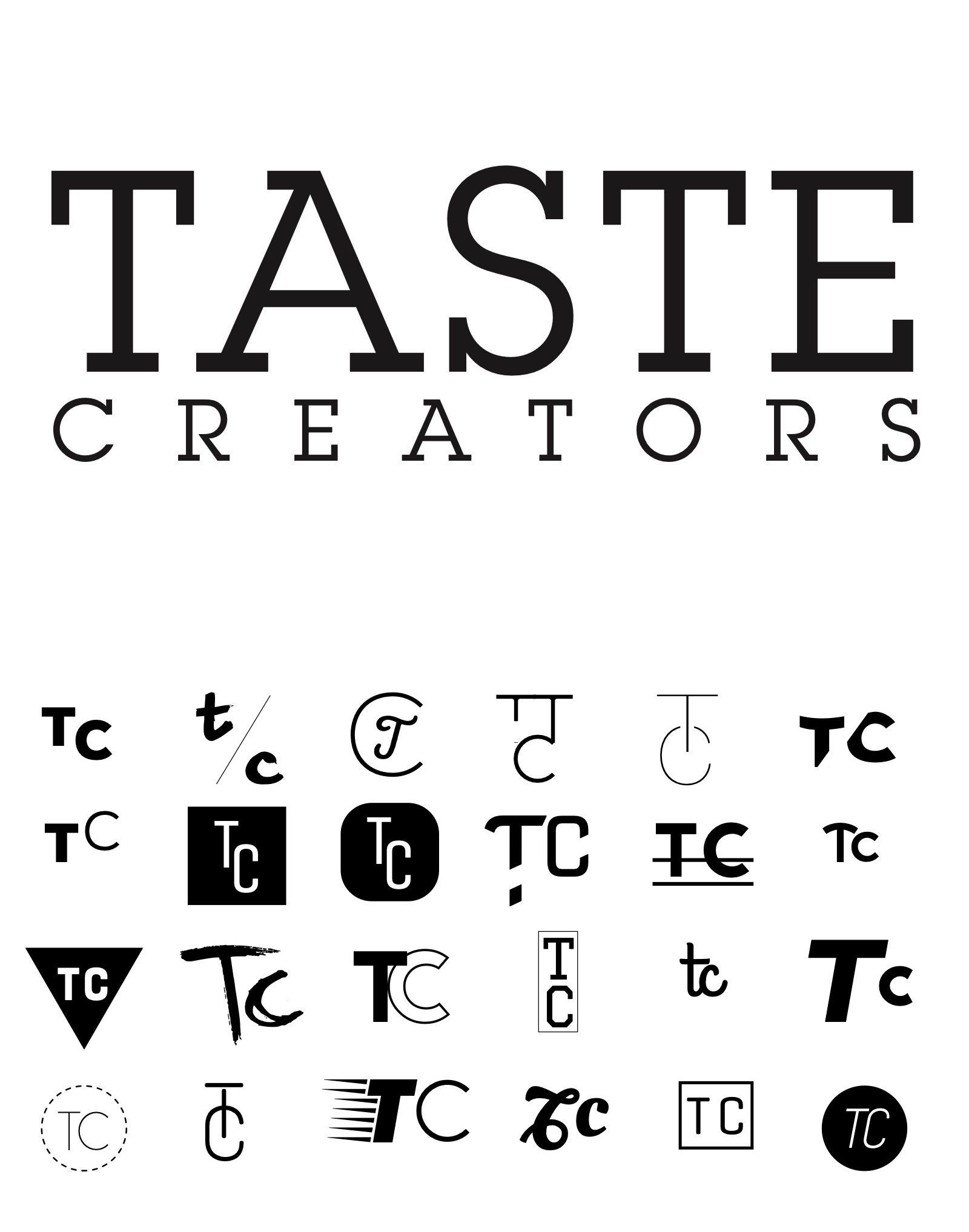 The final TASTE CREATORS logotype above the sheet of twenty four TC monogram routes
