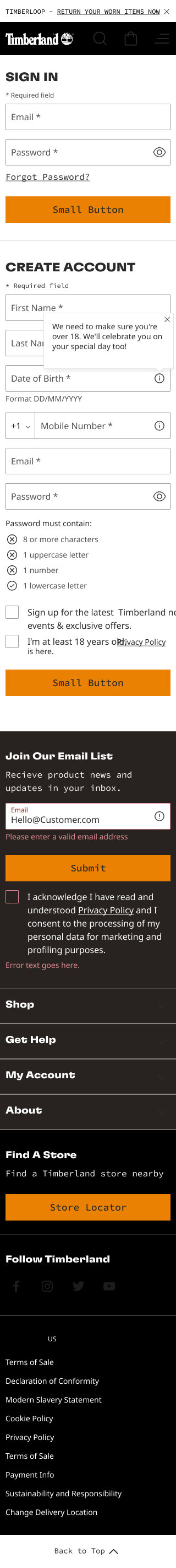 Timberland.com at 320, full page