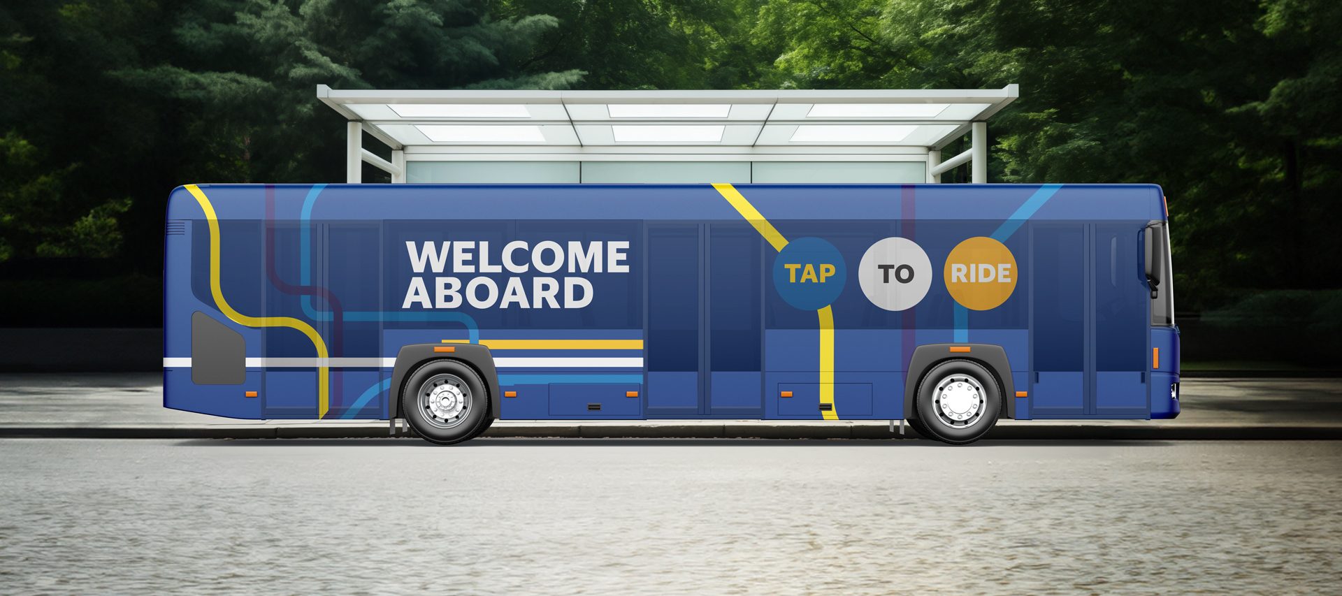 Visa, Welcome aboard, Tap to ride bus wrap