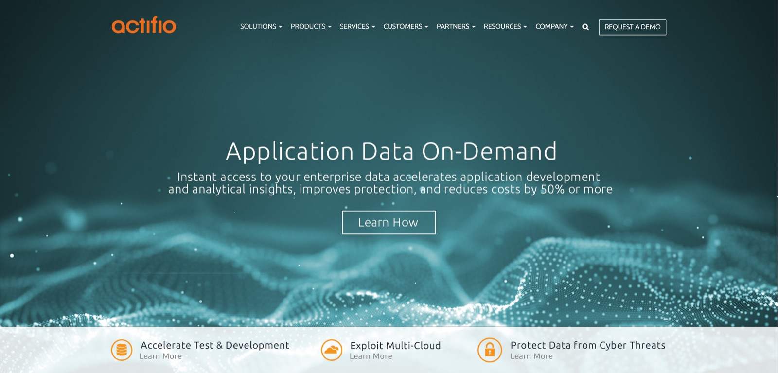 Homepage header exploration, round 4: teal particle wave