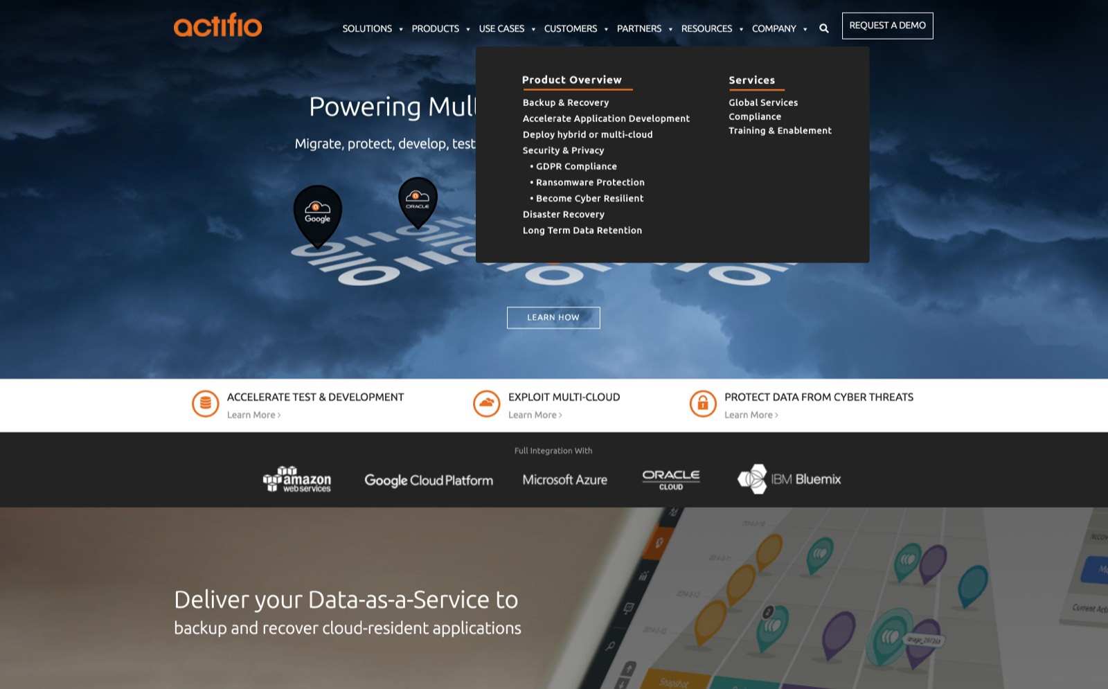 Homepage navigation, Use Cases menu open