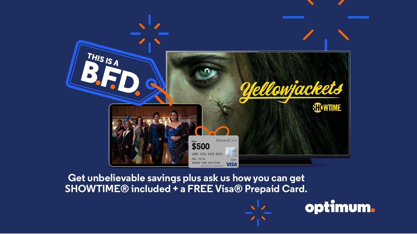 Black Friday banner: Showtime included plus a free Visa prepaid card, Yellowjackets key art