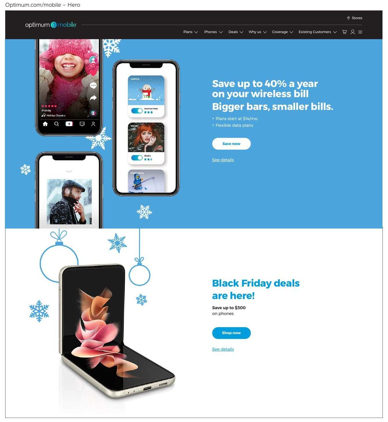 Optimum Mobile e-commerce hero with the Black Friday holiday line art