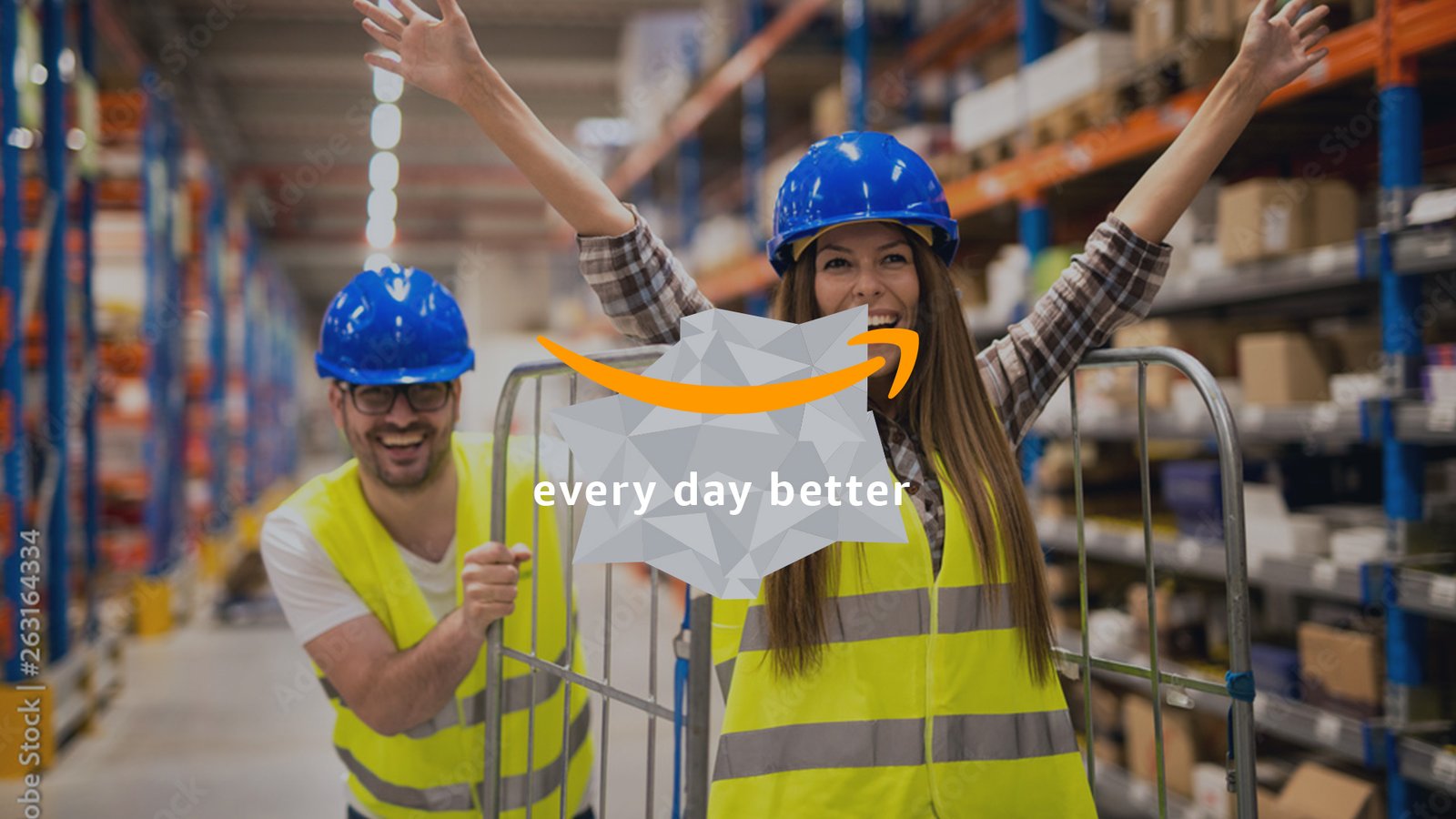 Every day better end card, over warehouse footage