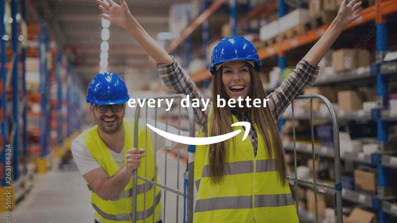 Every day better end card, over warehouse footage