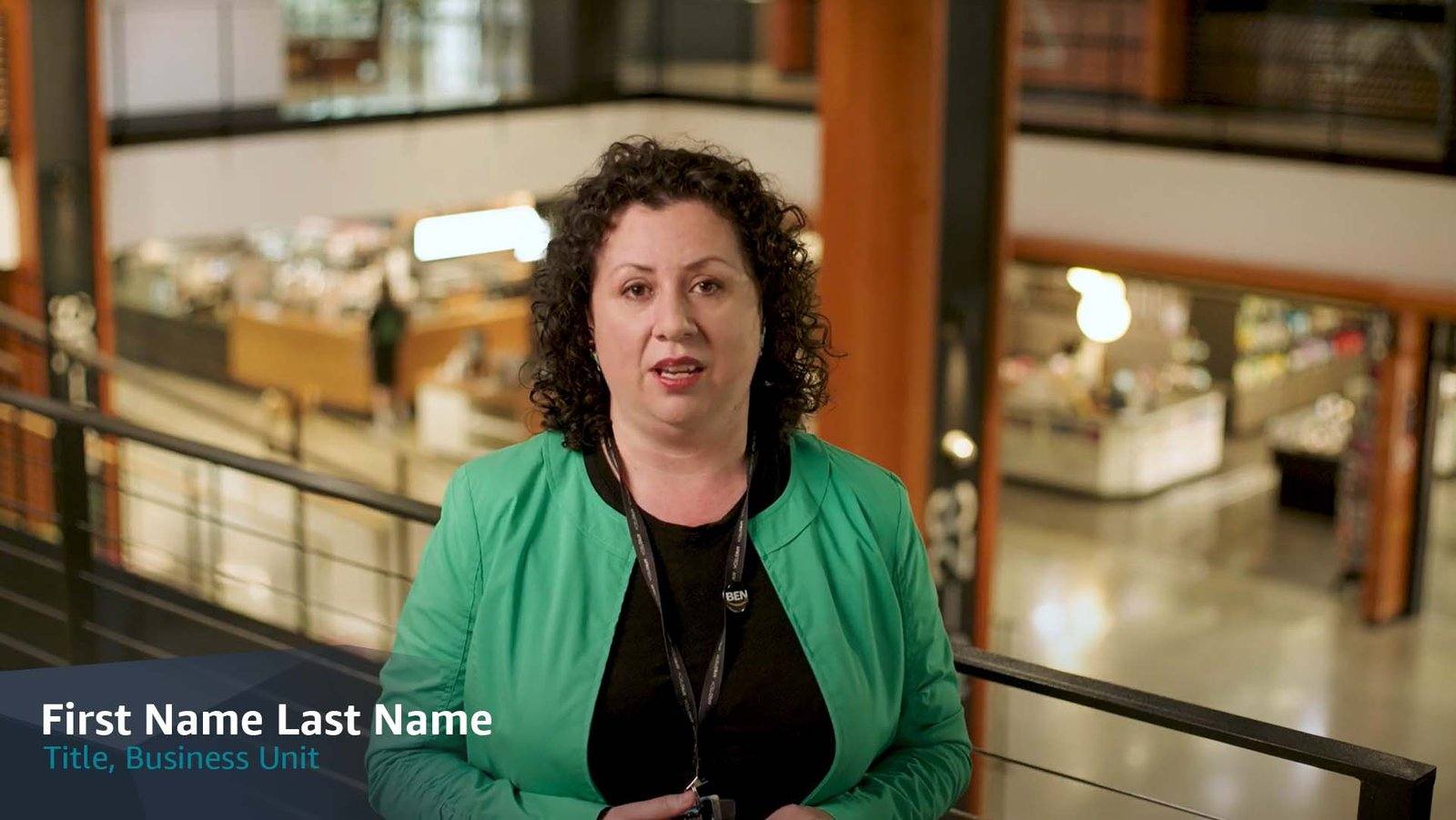 Lower third plate A, name and title over interview footage