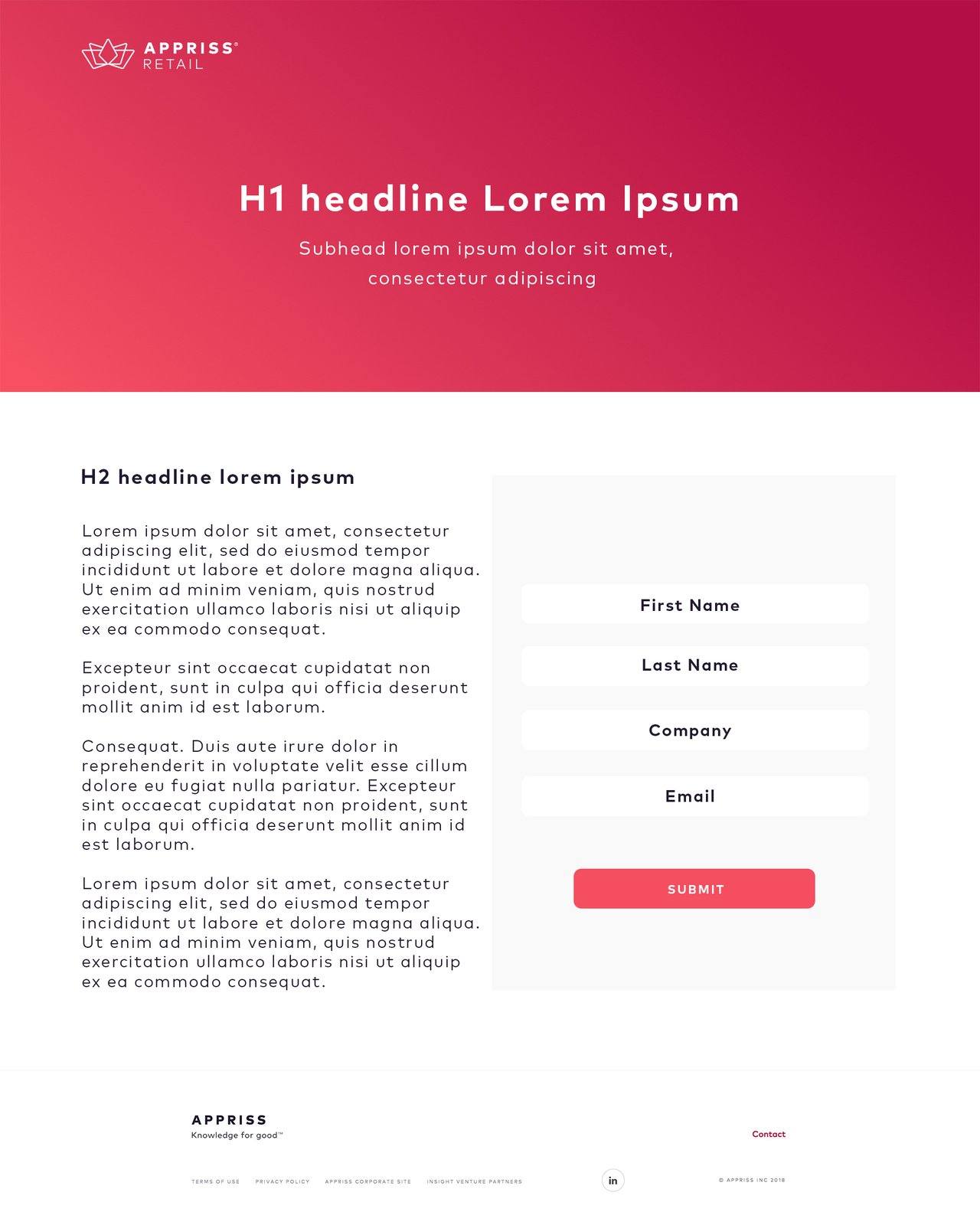Appriss Retail landing page, sign-up form beside the copy