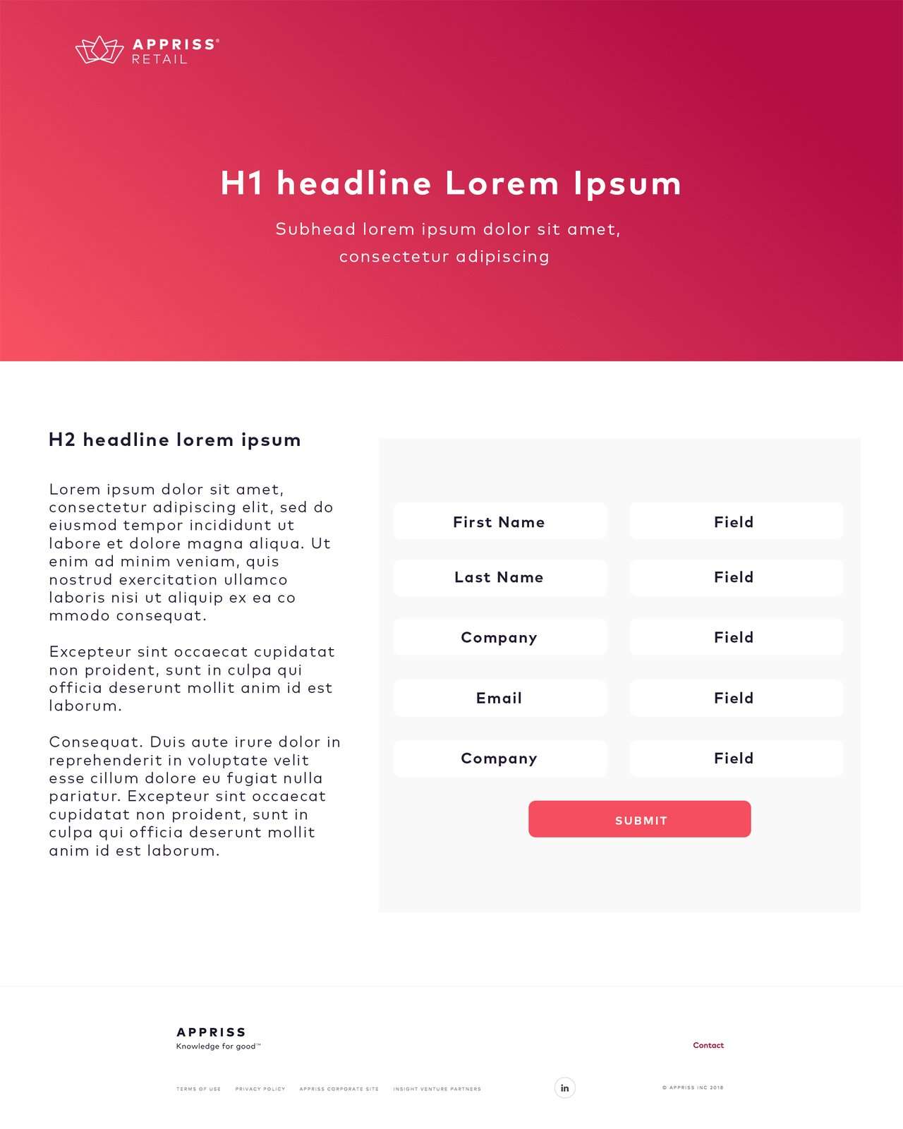 Appriss Retail landing page, two-column sign-up form