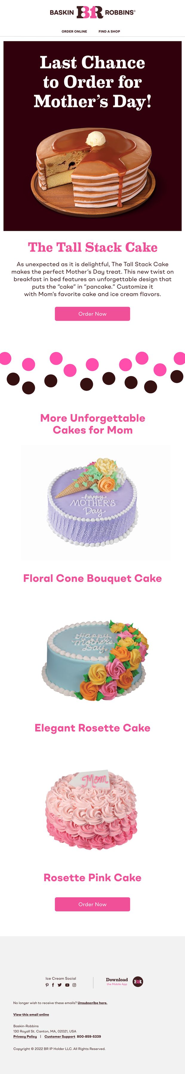 May email, last chance to order for Mother's Day, on a phone