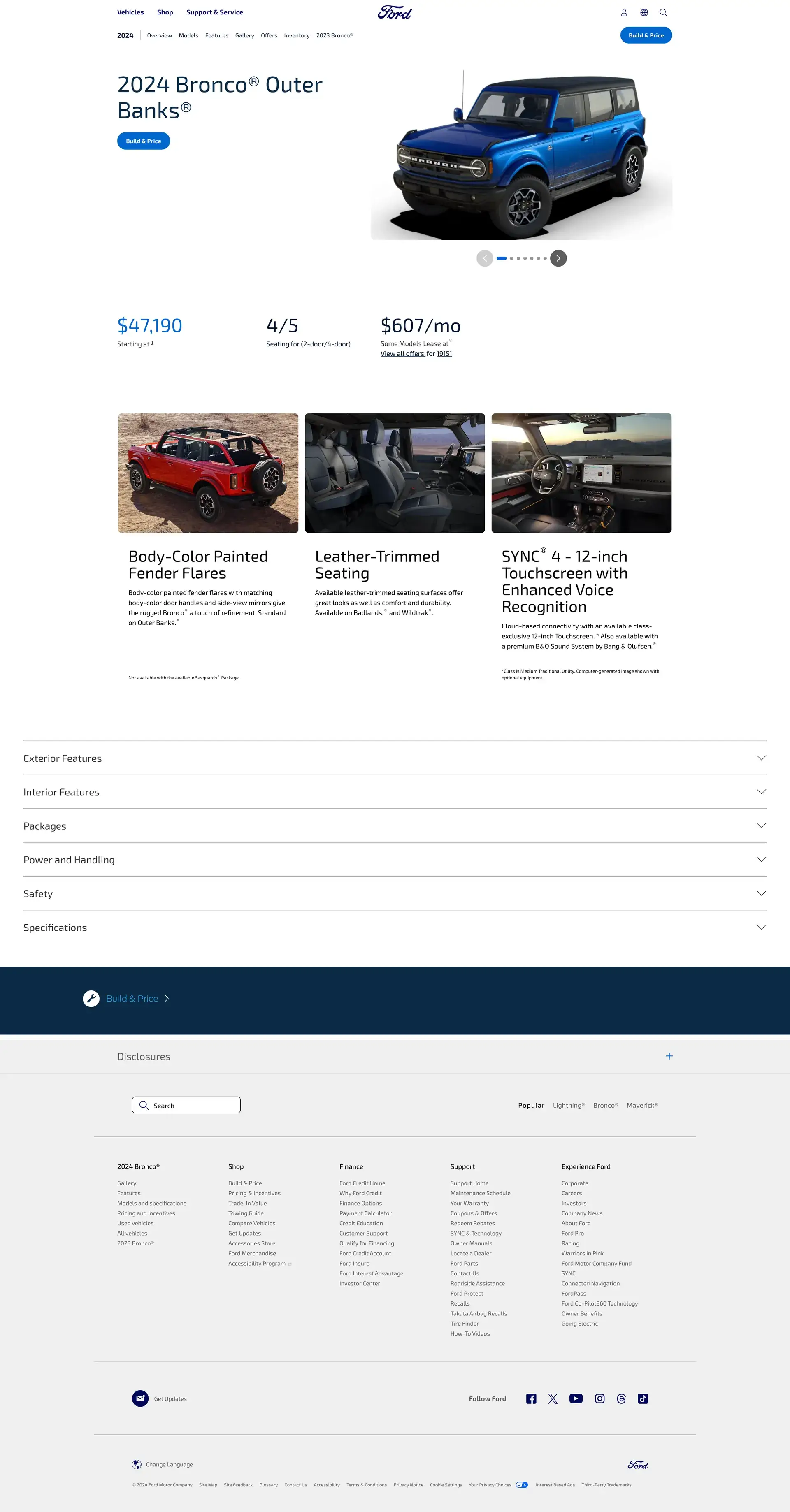2024 Bronco Outer Banks page, full scroll