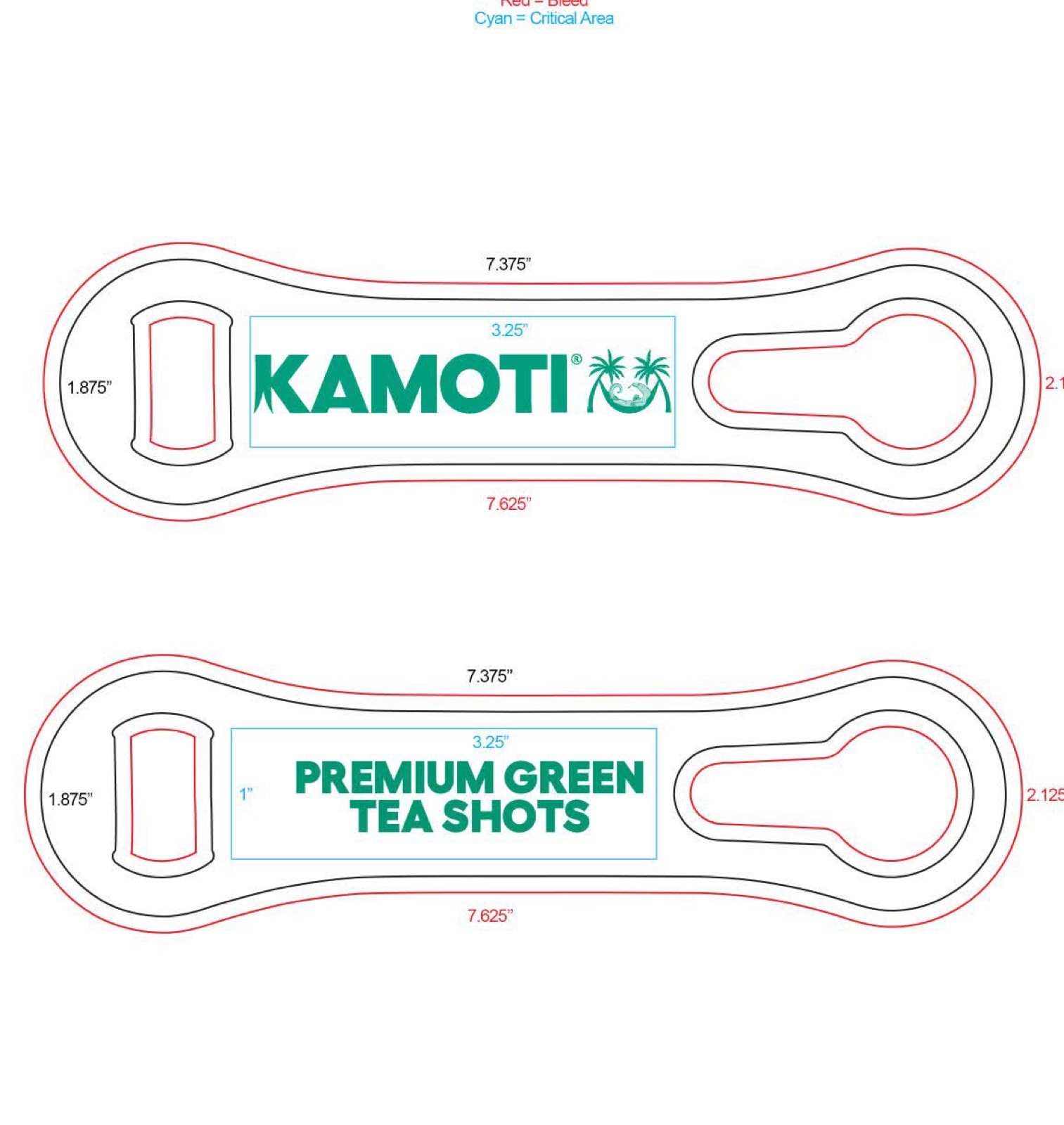 Kamoti bottle opener artwork, green tea shot