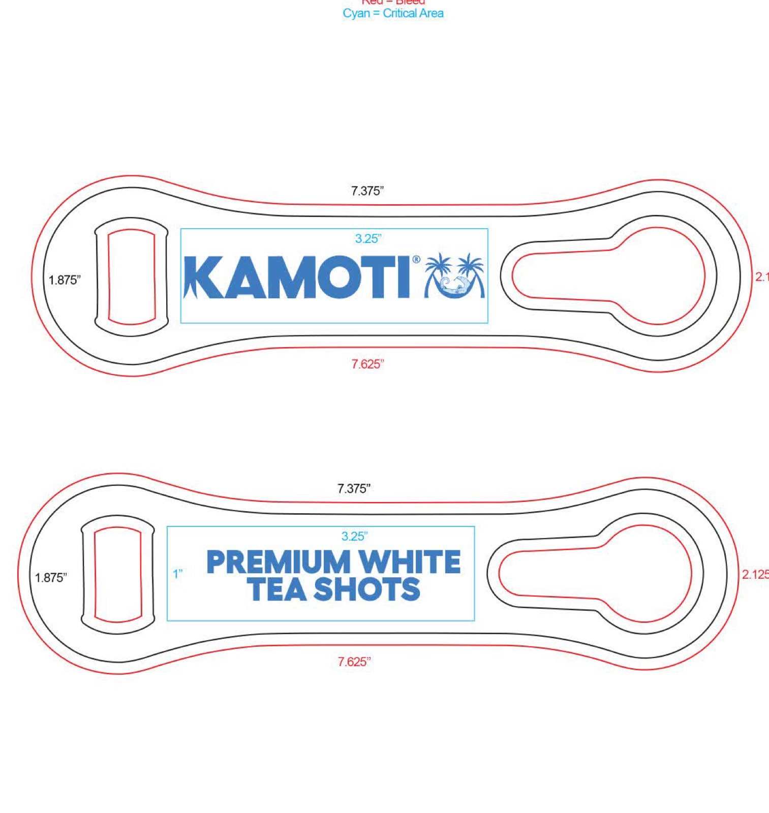 Kamoti bottle opener artwork, white tea shot