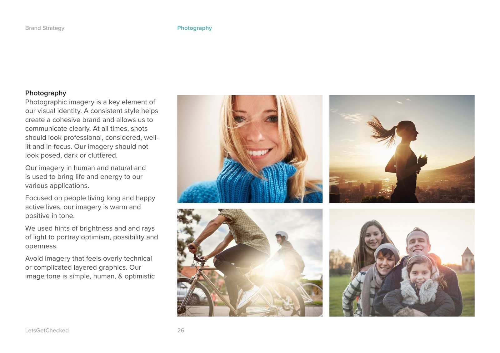Brand Guidelines page Photography: warm, human photographs of real people