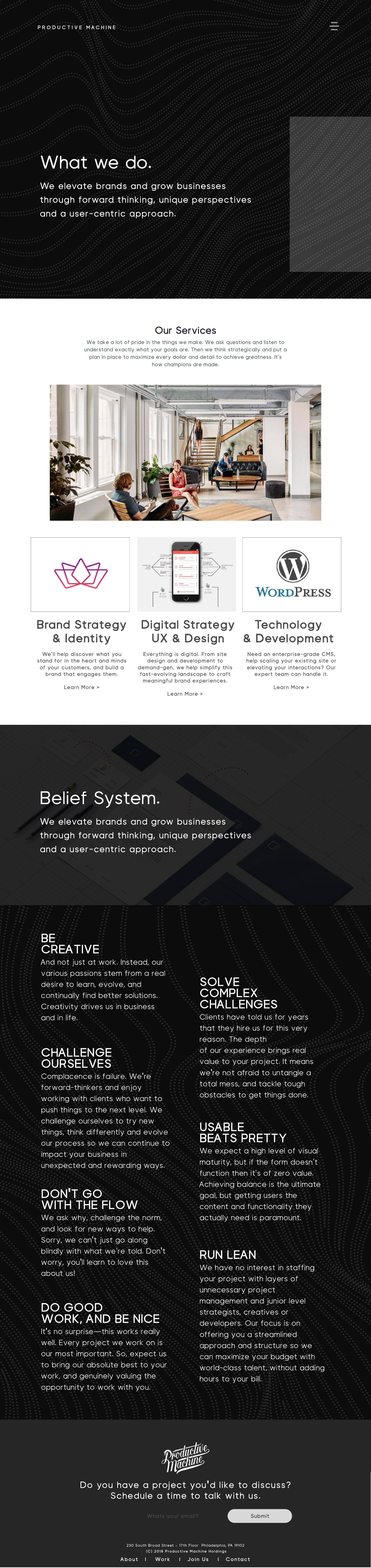 Productive Machine website concept, about page, version B